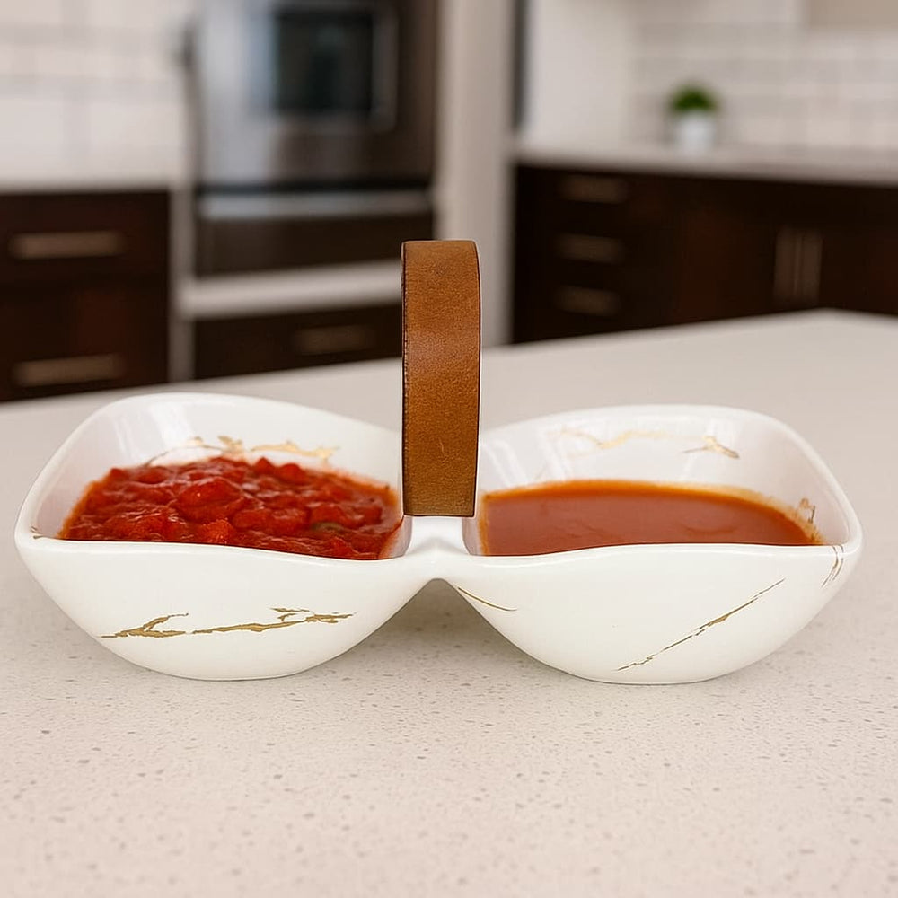 Salsero 2 Compartimientos Mármol Blanco 22x10x9 cm | Lala Home Colombia