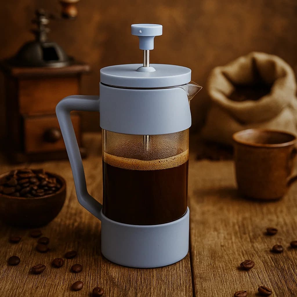 Cafetera francesa azul de 350ml en vidrio y acero inoxidable