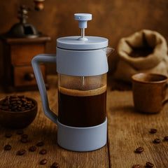 Cafetera francesa azul de 350ml en vidrio y acero inoxidable