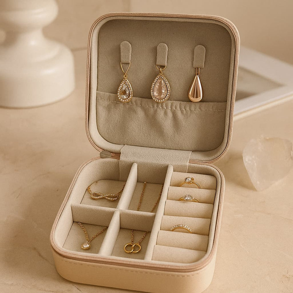 Mini joyero portátil beige con cremallera – Lala Home