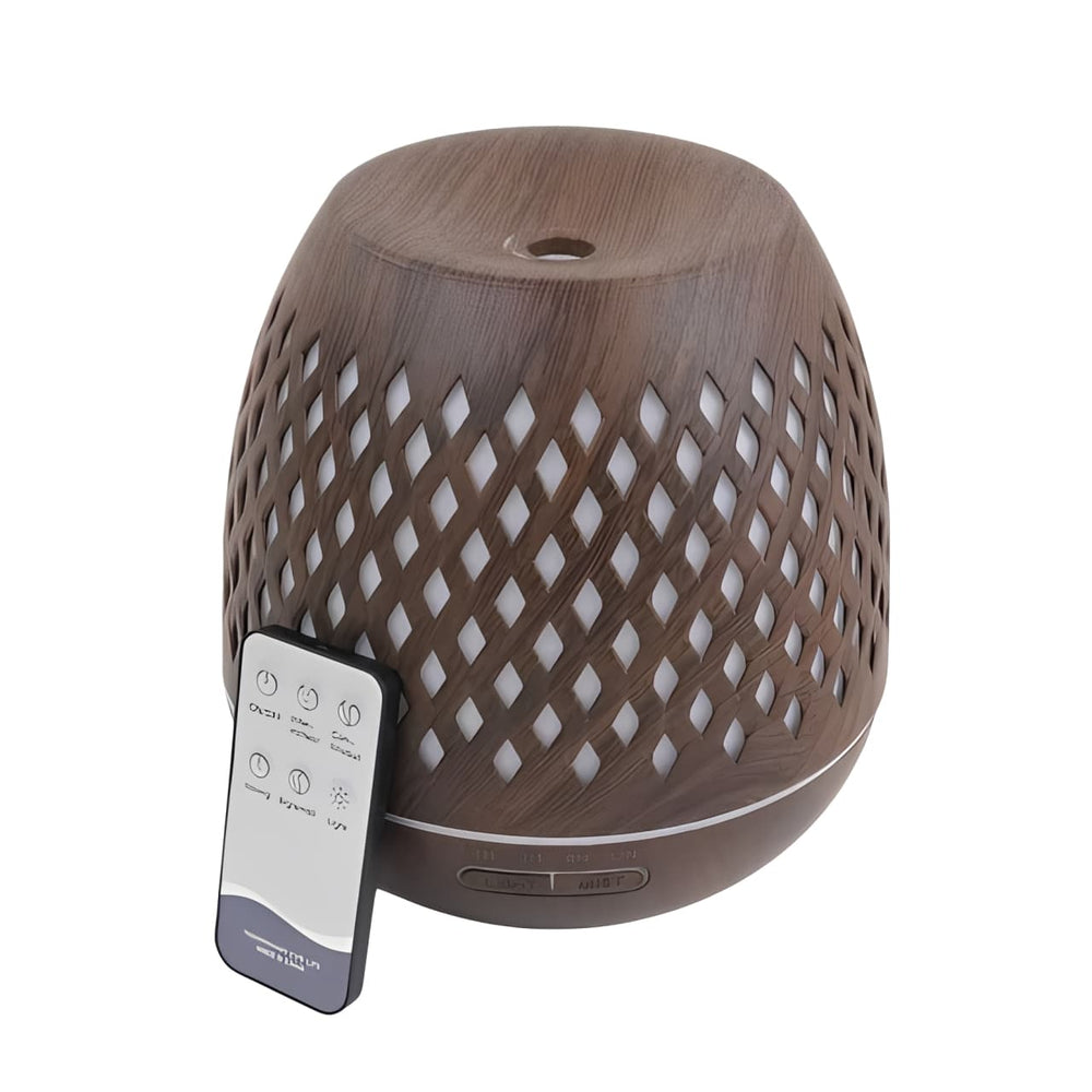 Humidificador marrón con acabado tipo madera
