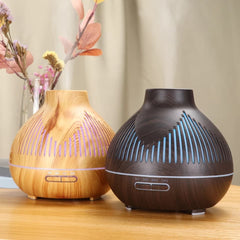 Humidificador diseño líneas 400 ml color marrón claro con acabado tipo madera y luz decorativa