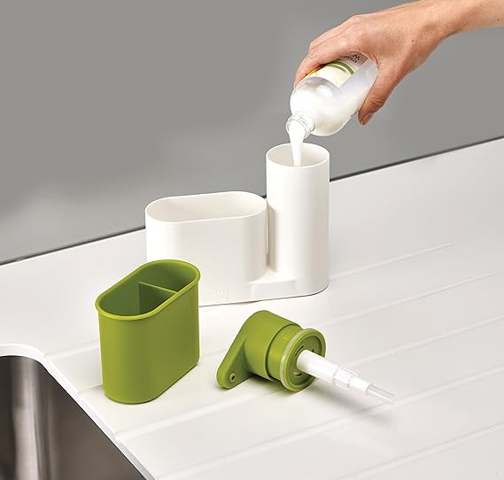 Soporte porta esponja y dispensador lavaloza blanco y verde