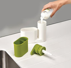 Soporte porta esponja y dispensador lavaloza blanco y verde