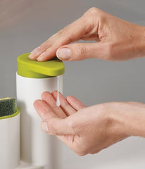 Soporte porta esponja y dispensador lavaloza blanco y verde
