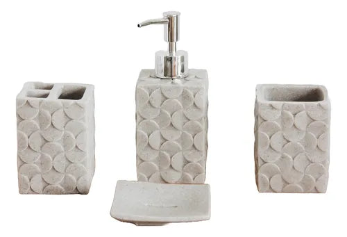 Set baño 4 piezas textura círculos relieves gris