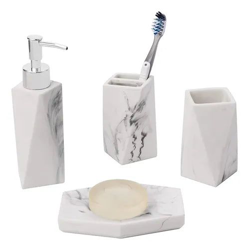Set de baño 4 piezas efecto mármol blanco