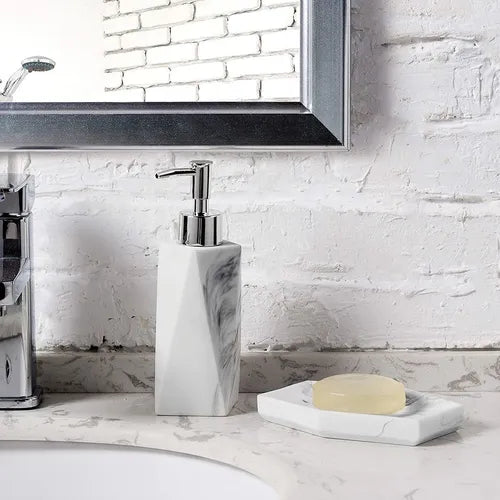 Set de baño 4 piezas efecto mármol blanco