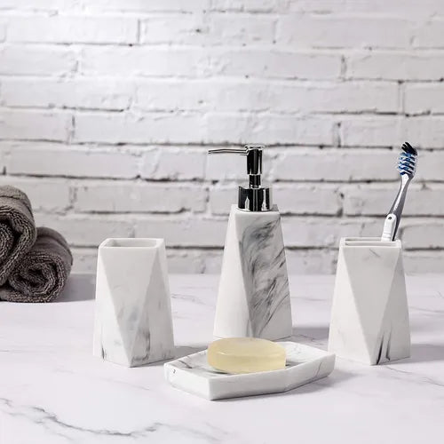 Set de baño 4 piezas efecto mármol blanco