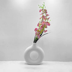 Florero En Cerámica Diseño Circular 20cm Blanco