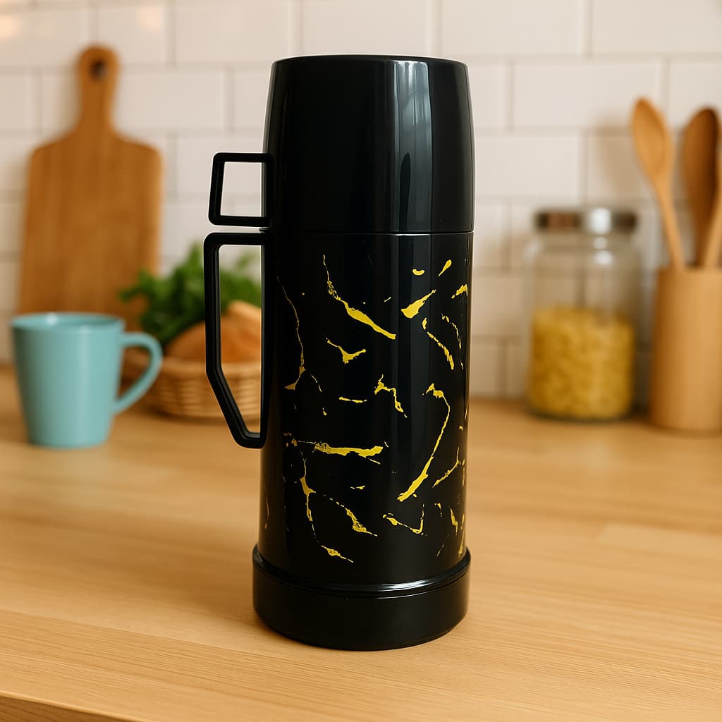 Termo plástico diseño mármol 0.96L color negro / gris / blanco