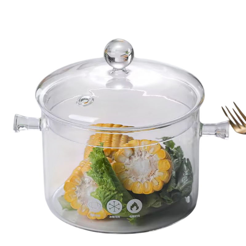 Ensaladera En Vidrio Borosilicato 1500ml Con Orejas Y Tapa