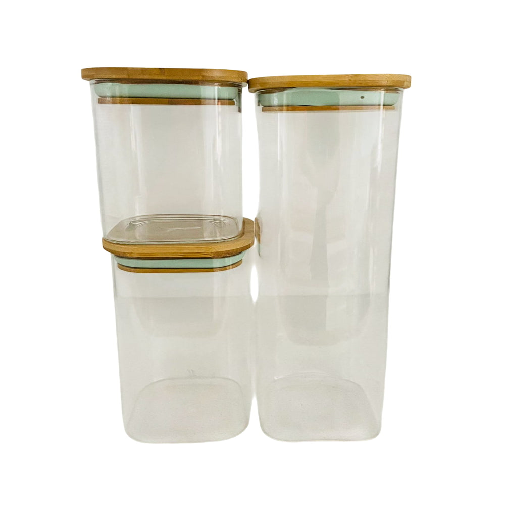 Set x3 Recipientes Herméticos Con Tapa En Bambú