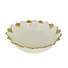 Bandeja Decorativa Redonda Forma De Flor Con Borde Dorado 25x25cm