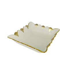 Bandeja Decorativa Cuadrada Forma De Flor Borde Dorado 20x20cm