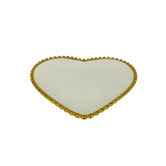 Bandeja Decorativa Corazón Con Borde En Perlas Dorado 15cm