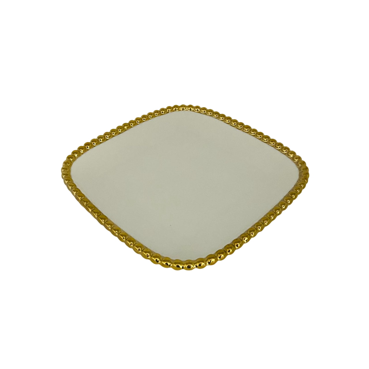 Bandeja Decorativa Cuadrada Con Borde Perlas Doradas 20x20cm