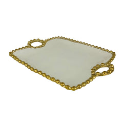 Bandeja Decorativa Cuadrada Con Agarre y Borde En Perlas 26x26cm