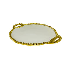 Bandeja Decorativa 22x26cm Redonda y Borde En Perla Dorado