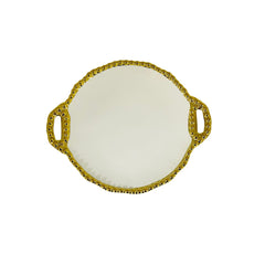 Bandeja Decorativa 22x26cm Redonda y Borde En Perla Dorado