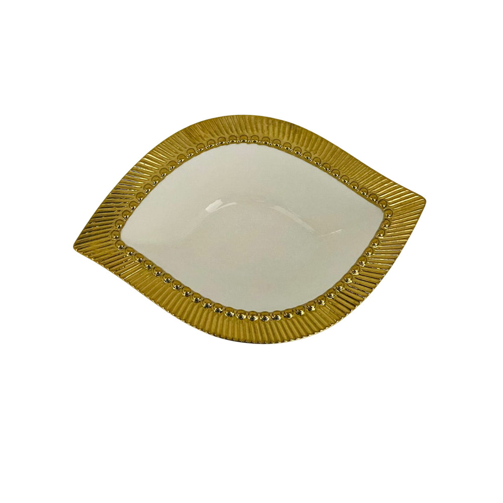 Bandeja Decorativa Forma De Hoja Dorado 14x20cm 