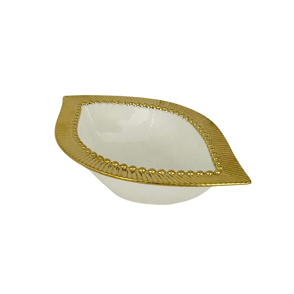 Bandeja Decorativa Forma De Hoja Dorado 14x20cm 