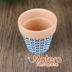 Maceta Terracota Con Estampado Blanco Y Negro Pequeño