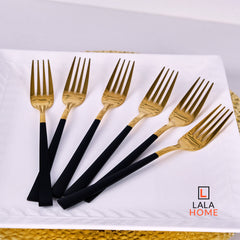 Set De Tenedores x6 Unidades Dorados Mango Negro