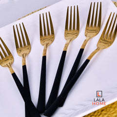 Set De Tenedores x6 Unidades Dorados Mango Negro