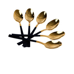 Set De Cucharas Dulceras x6 Unidades Doradas Mango Negro