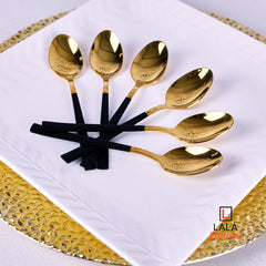 Set De Cucharas Dulceras x6 Unidades Doradas Mango Negro