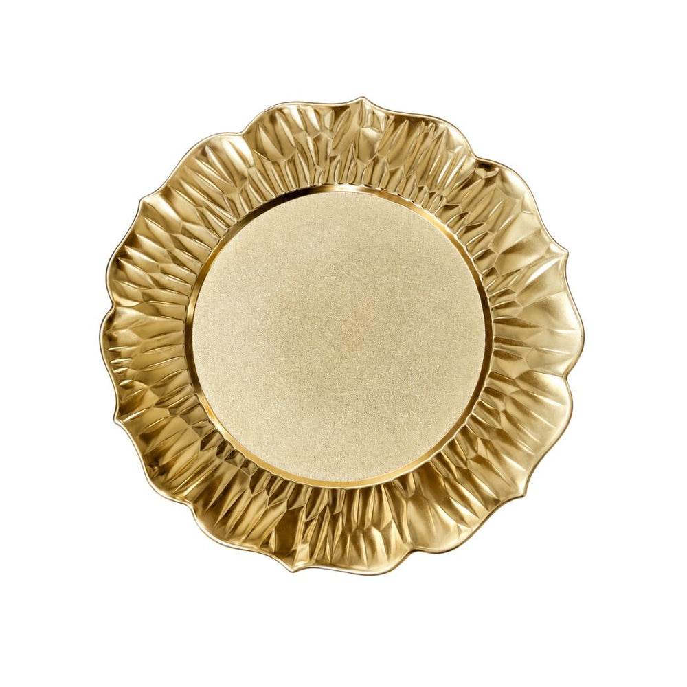 Plato base decorativo dorado con borde ondulado
