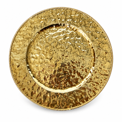 Plato base decorativo redondo con acabado dorado brillante