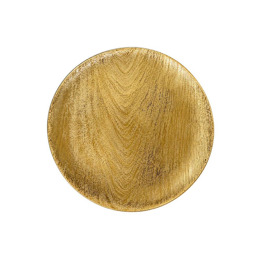 Plato base decorativo dorado con textura tipo corteza