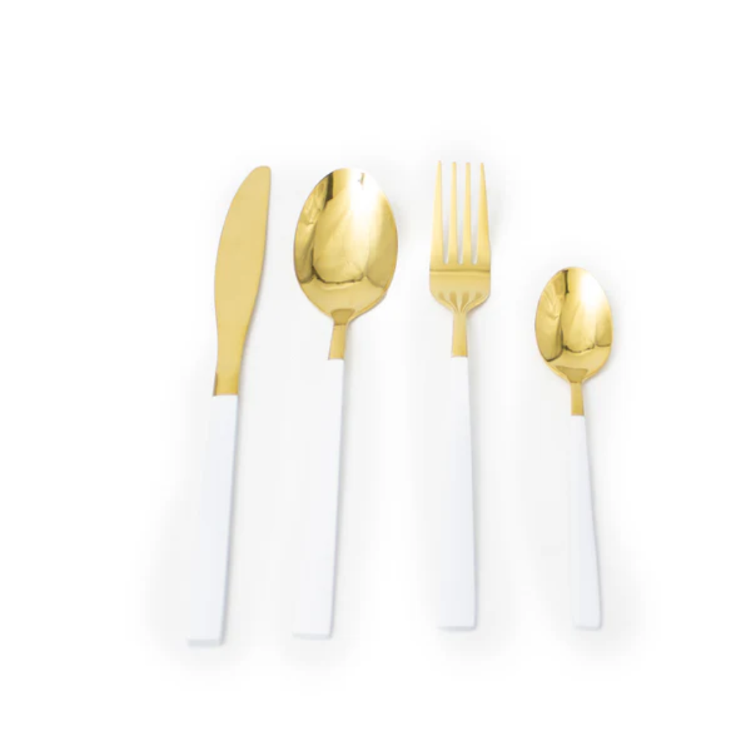 Set Cubiertos x24 London Dorado Con Blanco