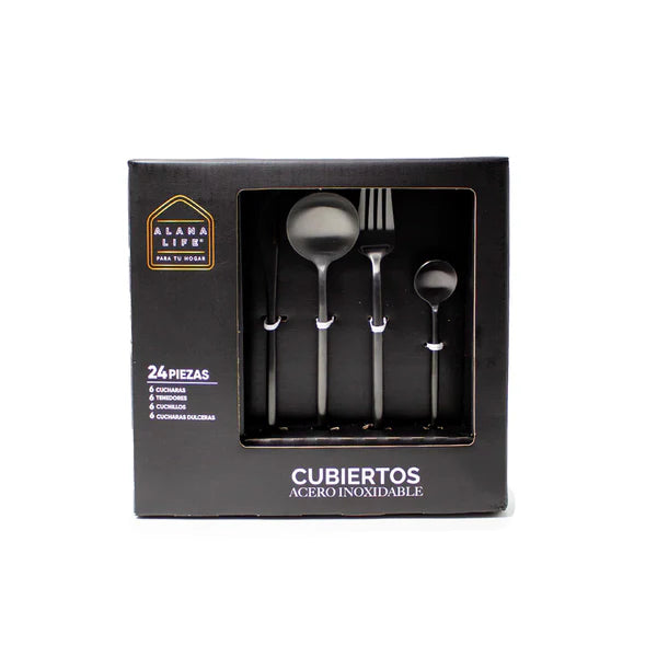 Set de cubiertos Sao Pablo x 24 piezas en acero inoxidable negro