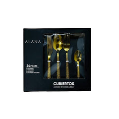 Set de cubiertos Santiago x 24 piezas dorado con detalles ornamentales