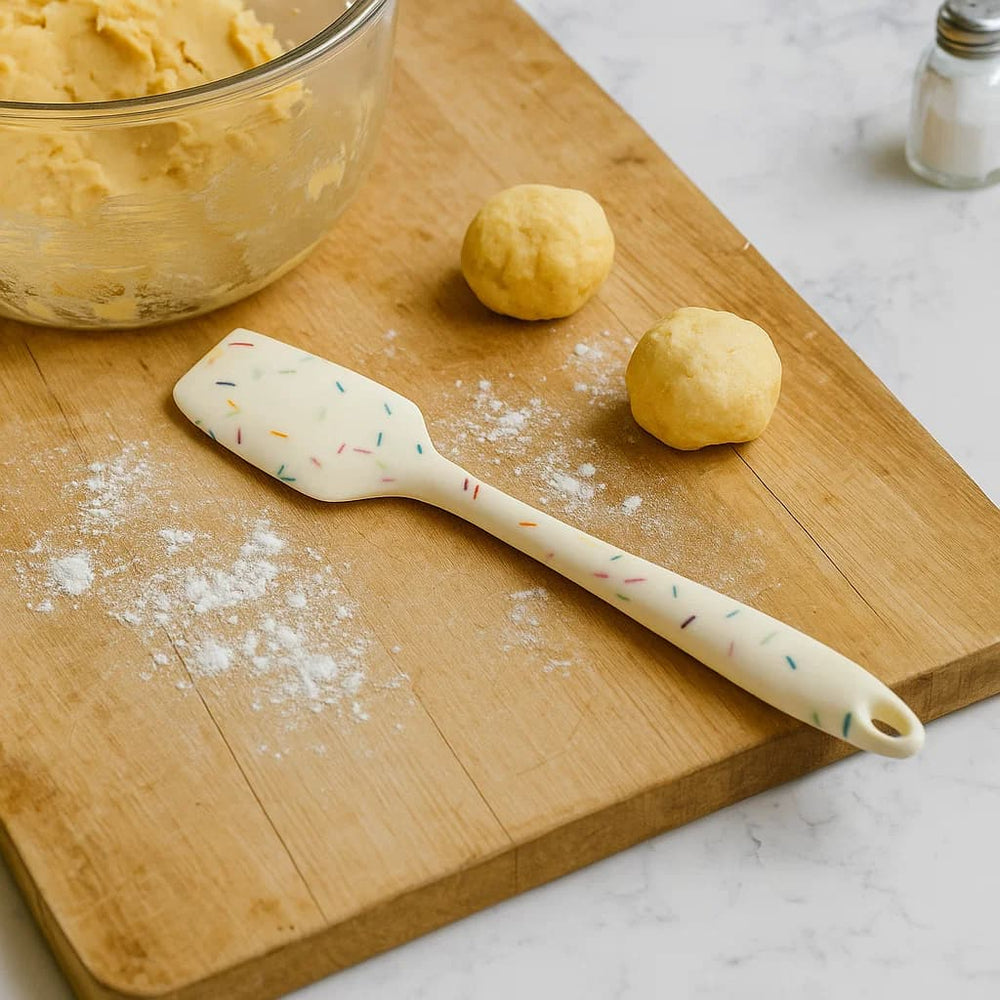 Espátula en silicona blanca diseño confetti para cocina