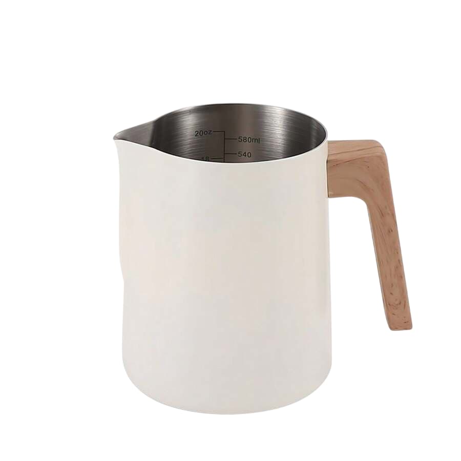 Jarra blanca para leche con pico vertedor y asa lateral
