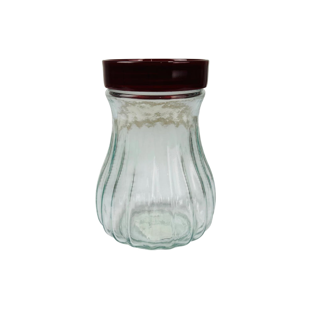 Frasco grande de vidrio con tapa roja