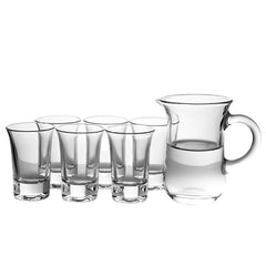 Set de jarra con vasos shot de vidrio transparente