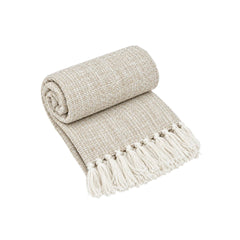 Frazada decorativa Masái 136 Natural de 125 × 150 cm con flecos blancos.