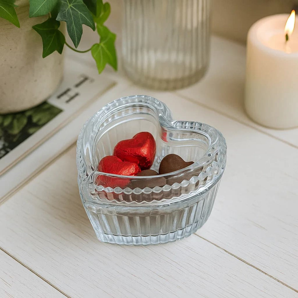 Bombonera de vidrio 150 ml con forma de corazón