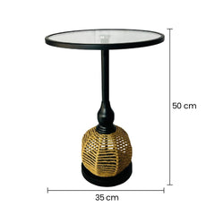 Mesa De Centro 35x50cm Con Detalle Cuerda Natural Metálica Negra medidas
