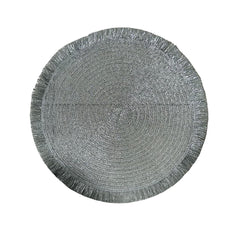 ndividual redondo gris plata de 40cm con borde de flecos