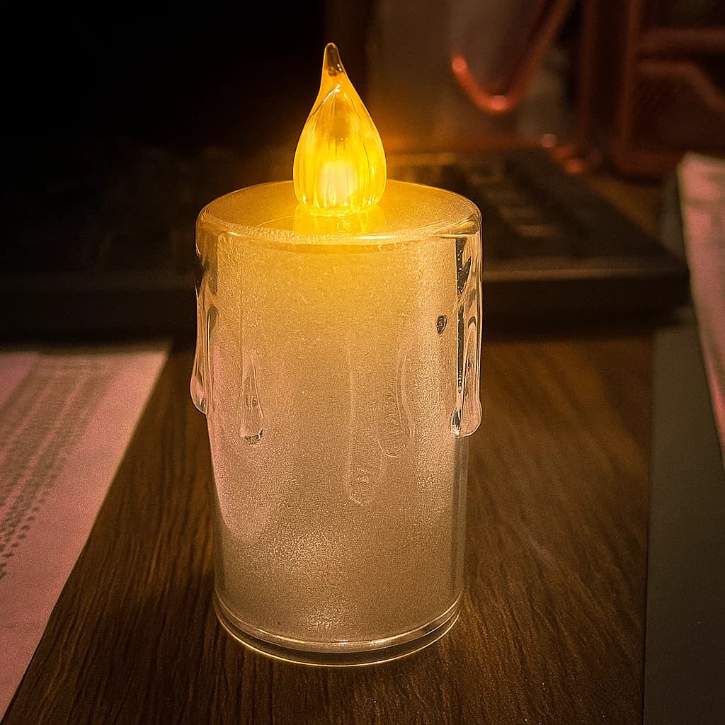 Vela decorativa de acrílico transparente de 8 cm con efecto chorreado