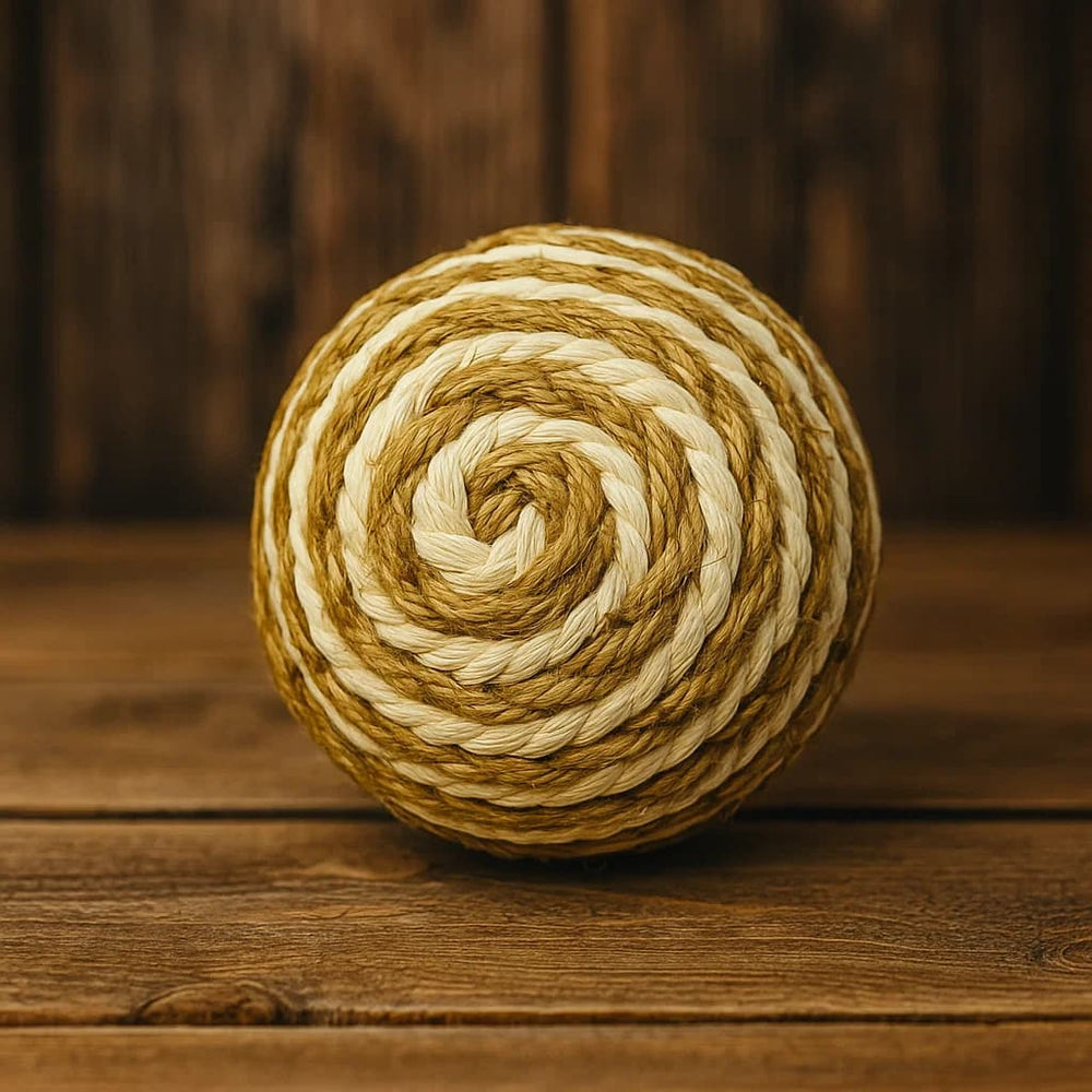Bola tejida decorativa en espiral de 10 cm marrón con beige