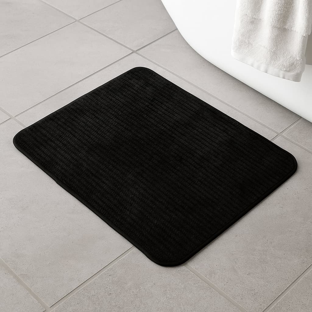 Tapete Baru 40×60 cm negro, tejido de bucle corto y base antideslizante.