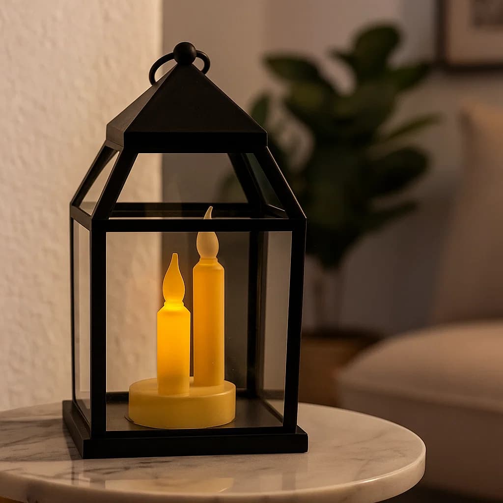 Farol navideño de 33cm con velas decorativas, en color blanco o negro