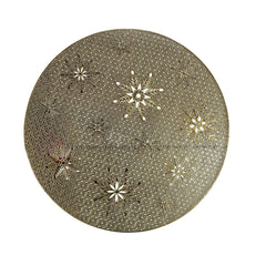 Individual redondo de PVC dorado con copos de nieve calados de 40cm